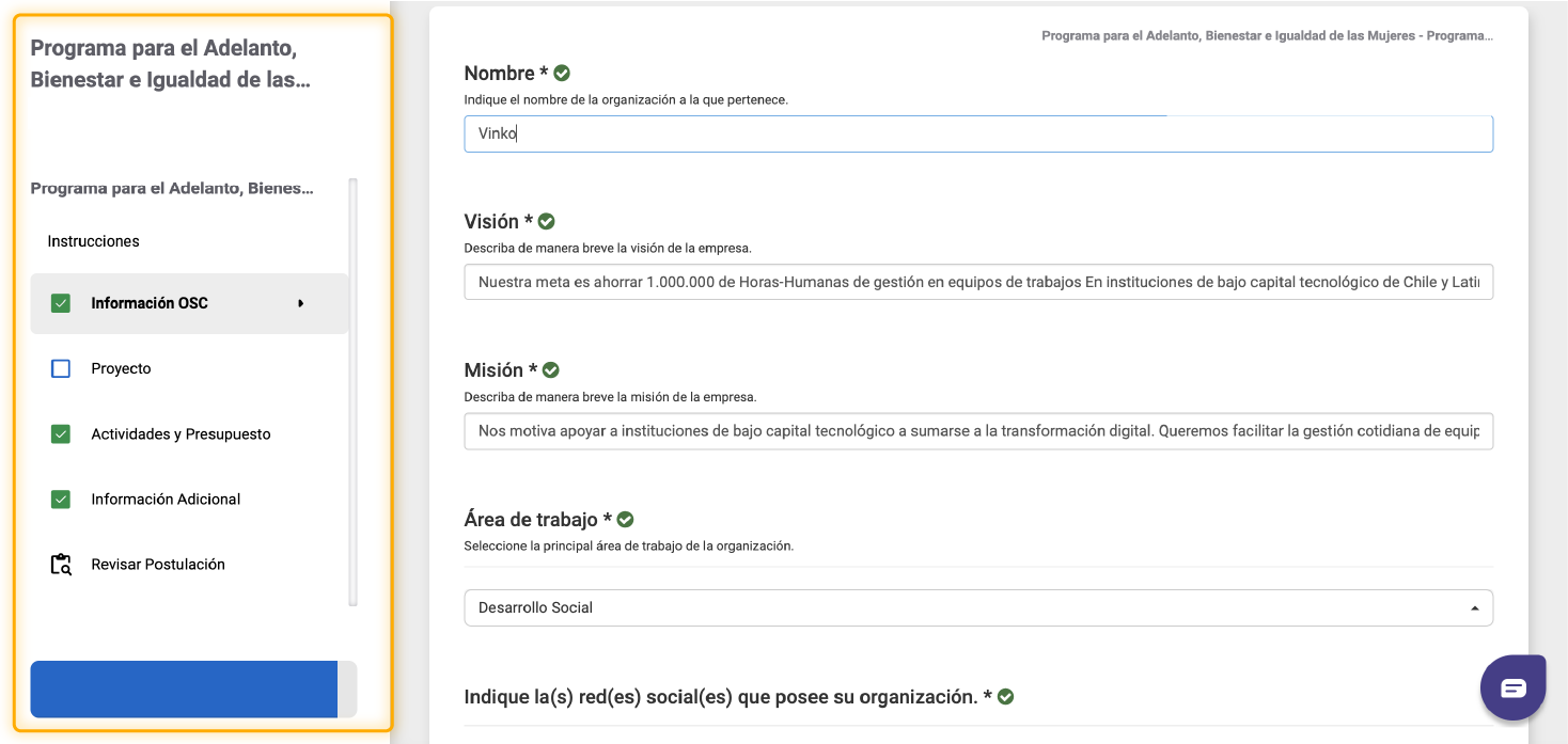 Creacion de formularios de postulacion