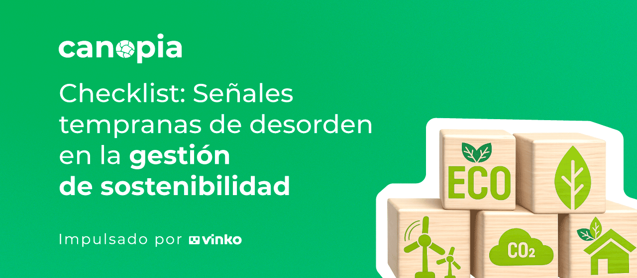 Checklist de gestión de sostenibilidad ESG con señales de desorden en datos, indicadores y procesos